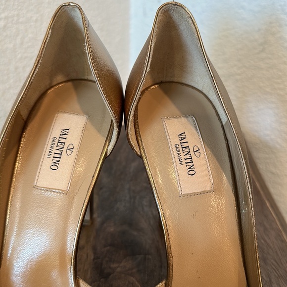 VALENTINO GARAVANI D'Orsay Bow Gold Metallic Open Toe Pumps Size 401/2 US 91/2 - Picture 7 of 13